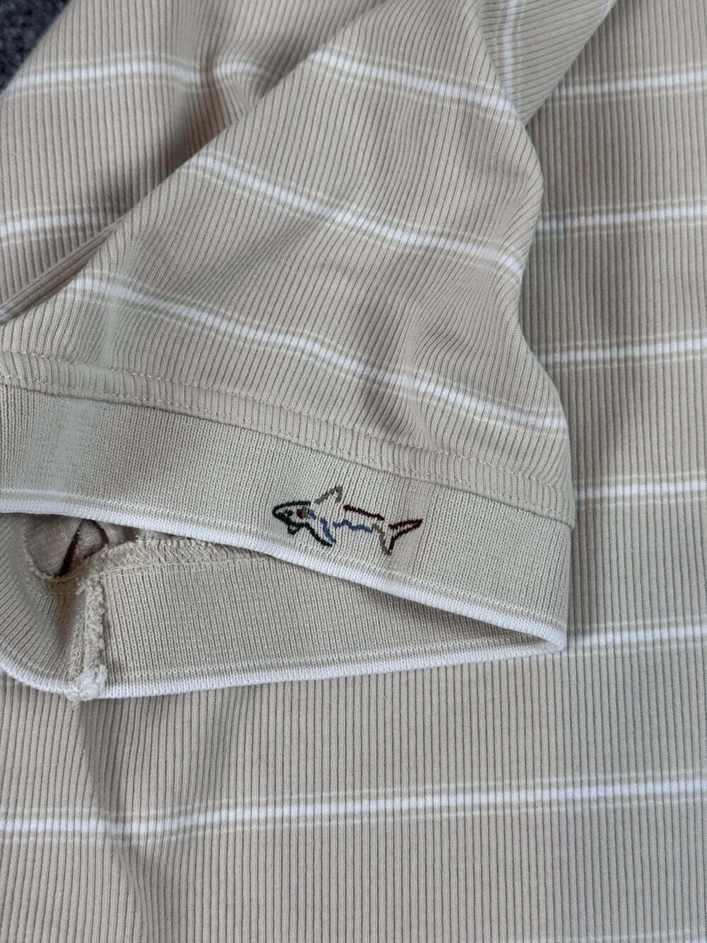 Greg Norman Beige/White Striped Cotton Short Sleeve Collared Polo Size L - Picture 8 of 9